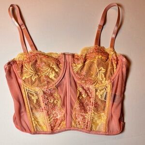 SHEIN Pink and Ivory Lace Bustier Top Sz S